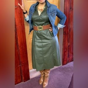 🔥Olive green, faux leather dress